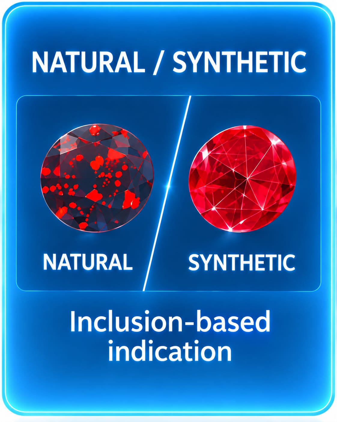 Natural vs synthetic gemstone indication based on internal inclusion features