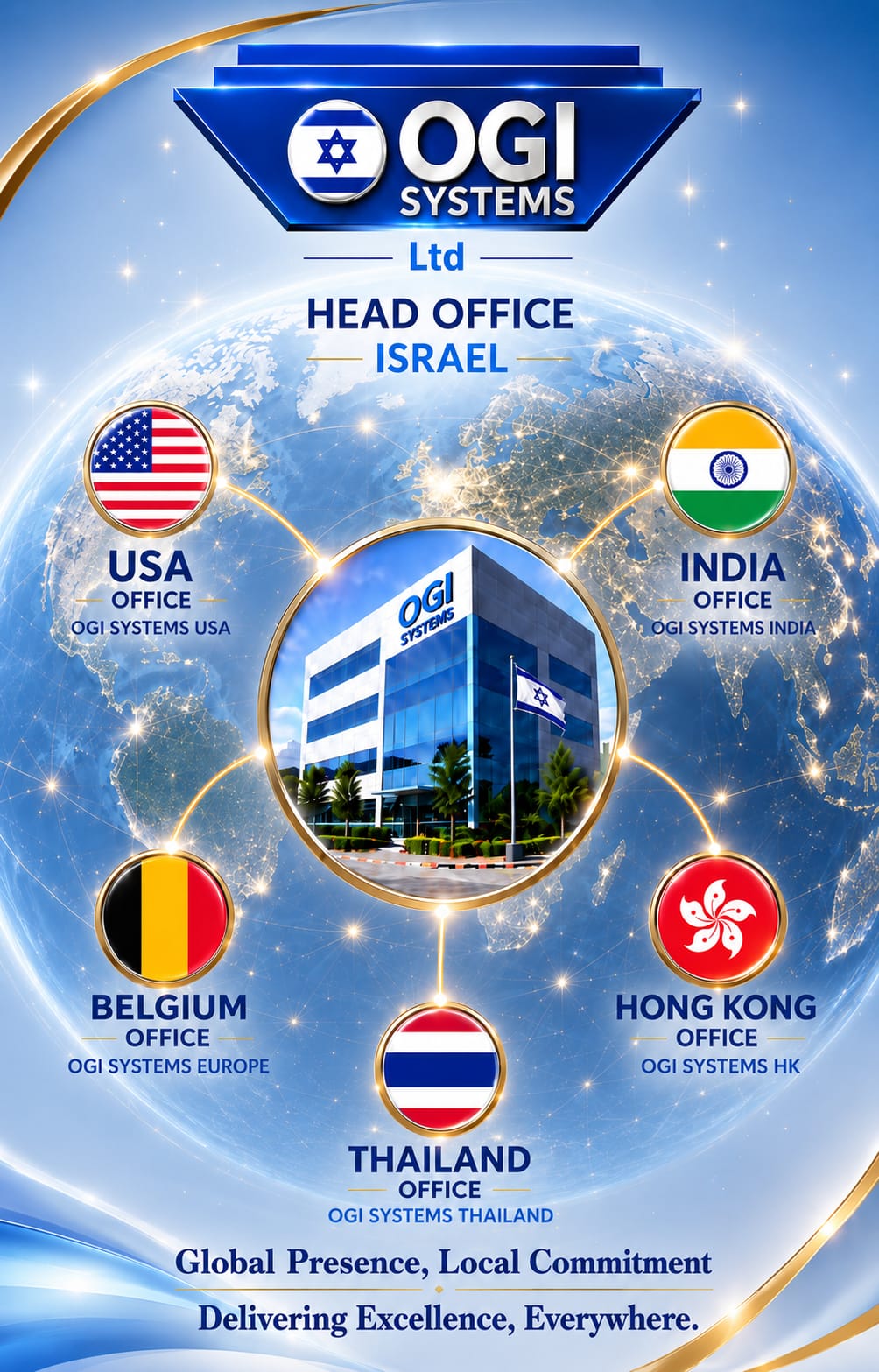 OGI Systems Global Presence - International Offices in Israel, USA, India, Belgium, Thailand and Hong Kong